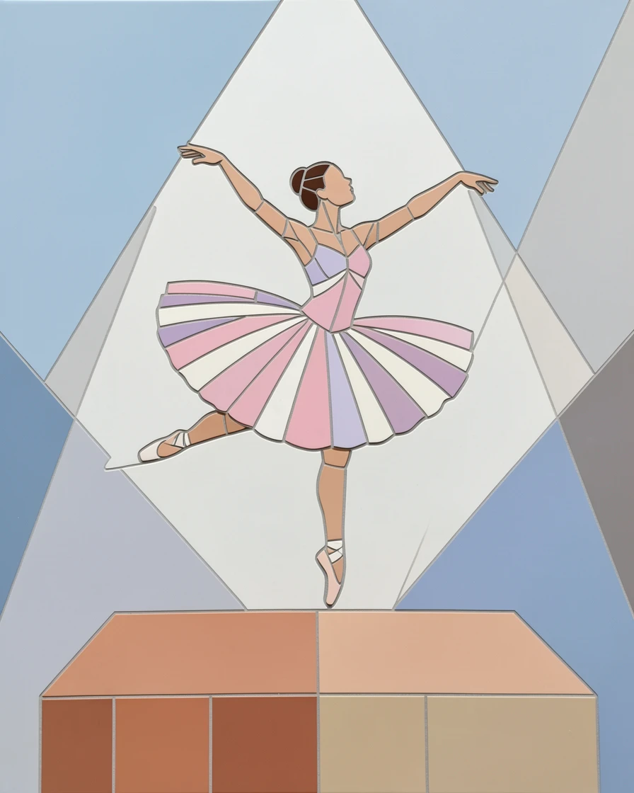 A graceful ballet dancer captured mid-leap on a softly lit stage.