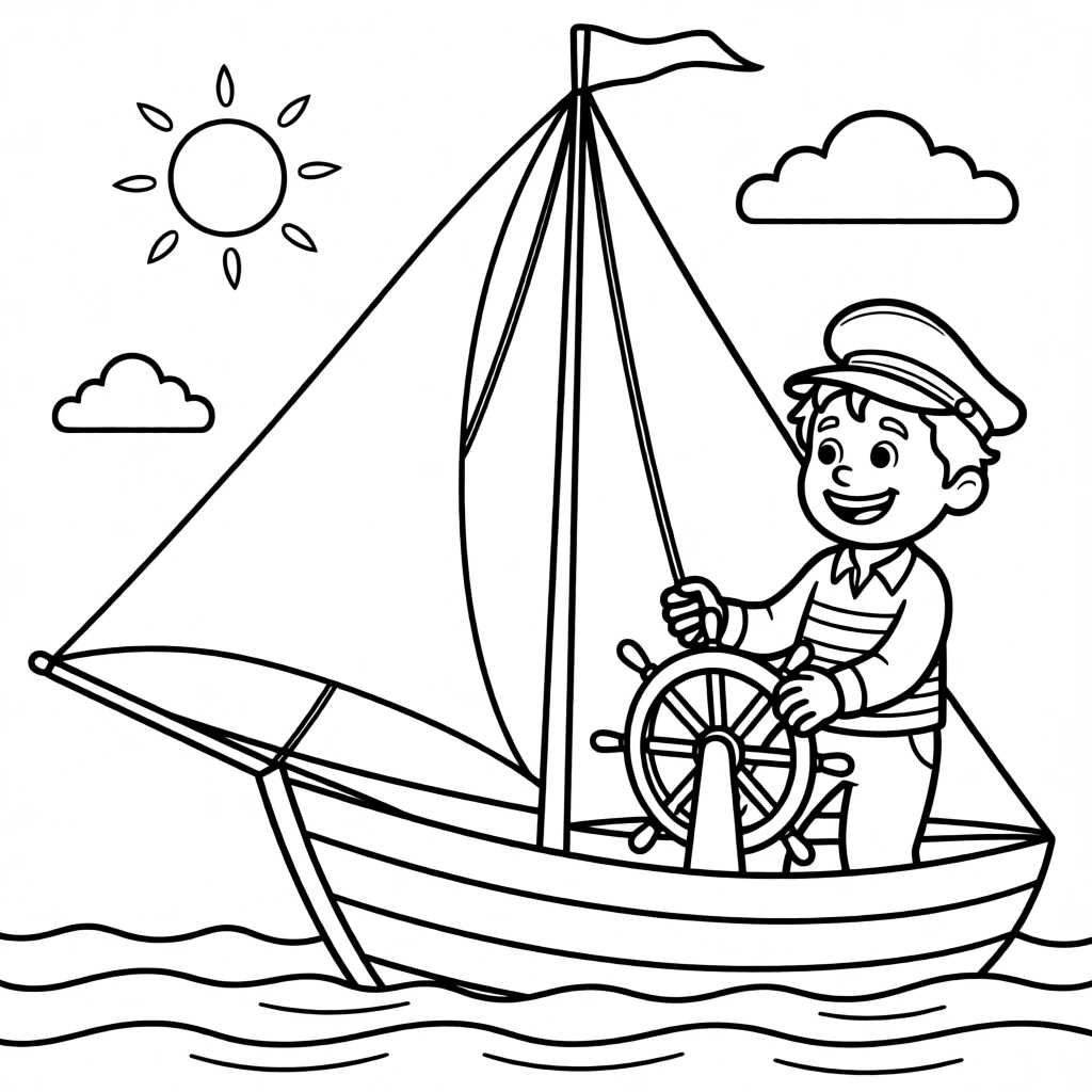 A ship captain steering a sailboat across the ocean