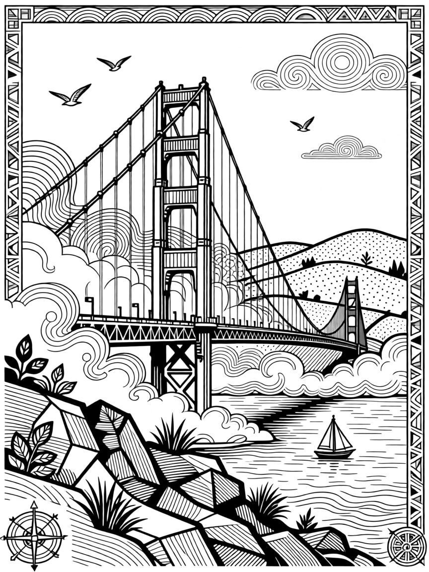 The Golden Gate Bridge emerging from rolling fog.