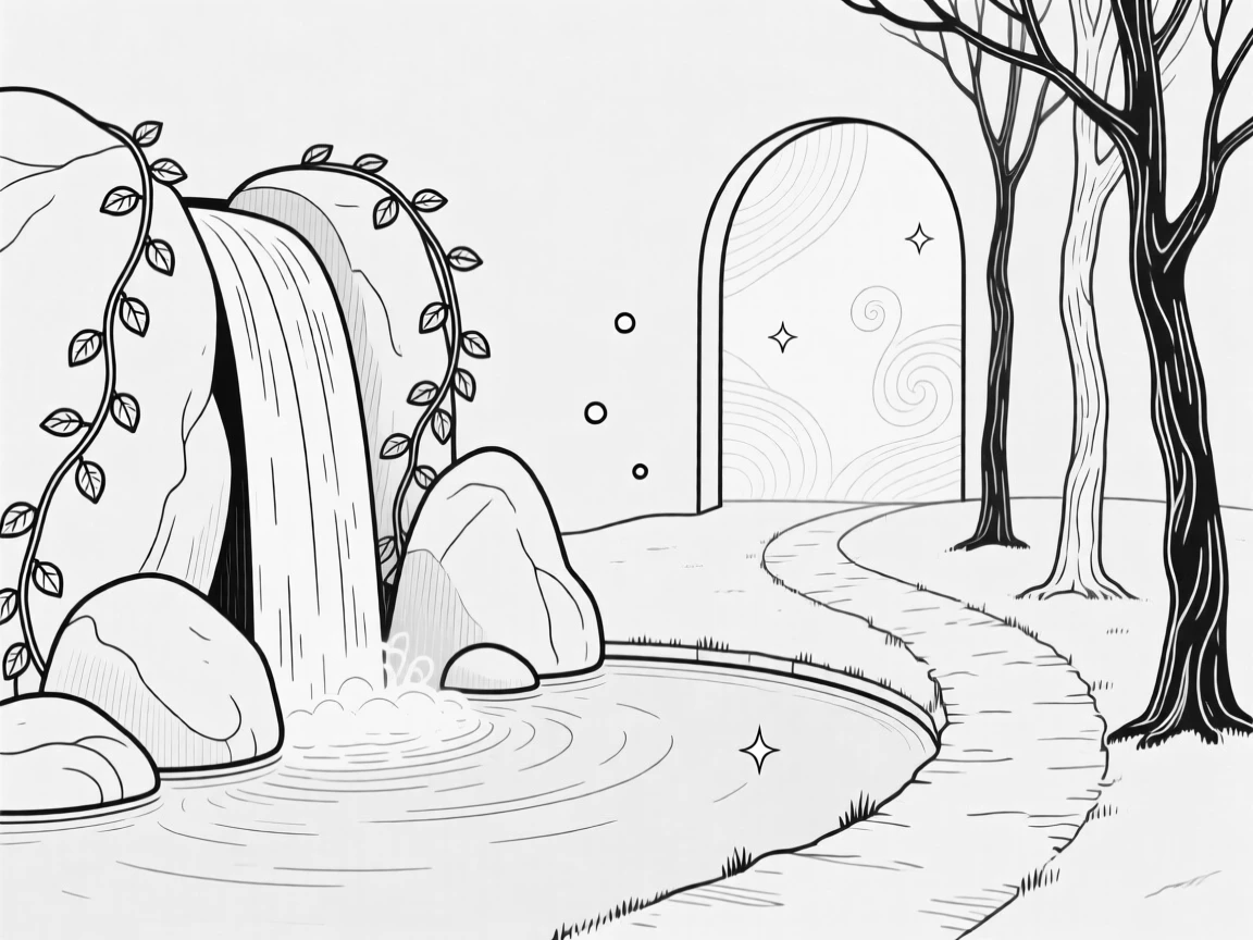 A hidden waterfall leading to a secret magical realm