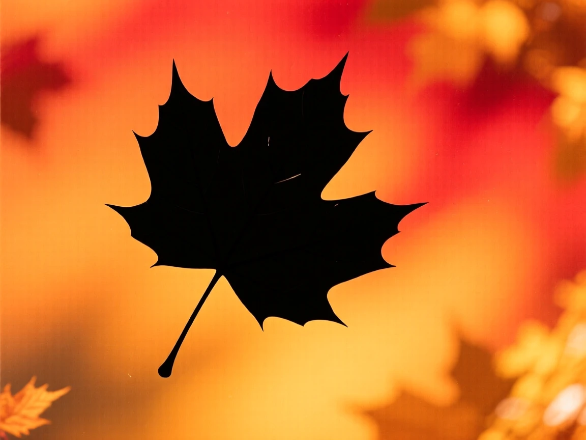 A single maple leaf falling gently through crisp autumn air.