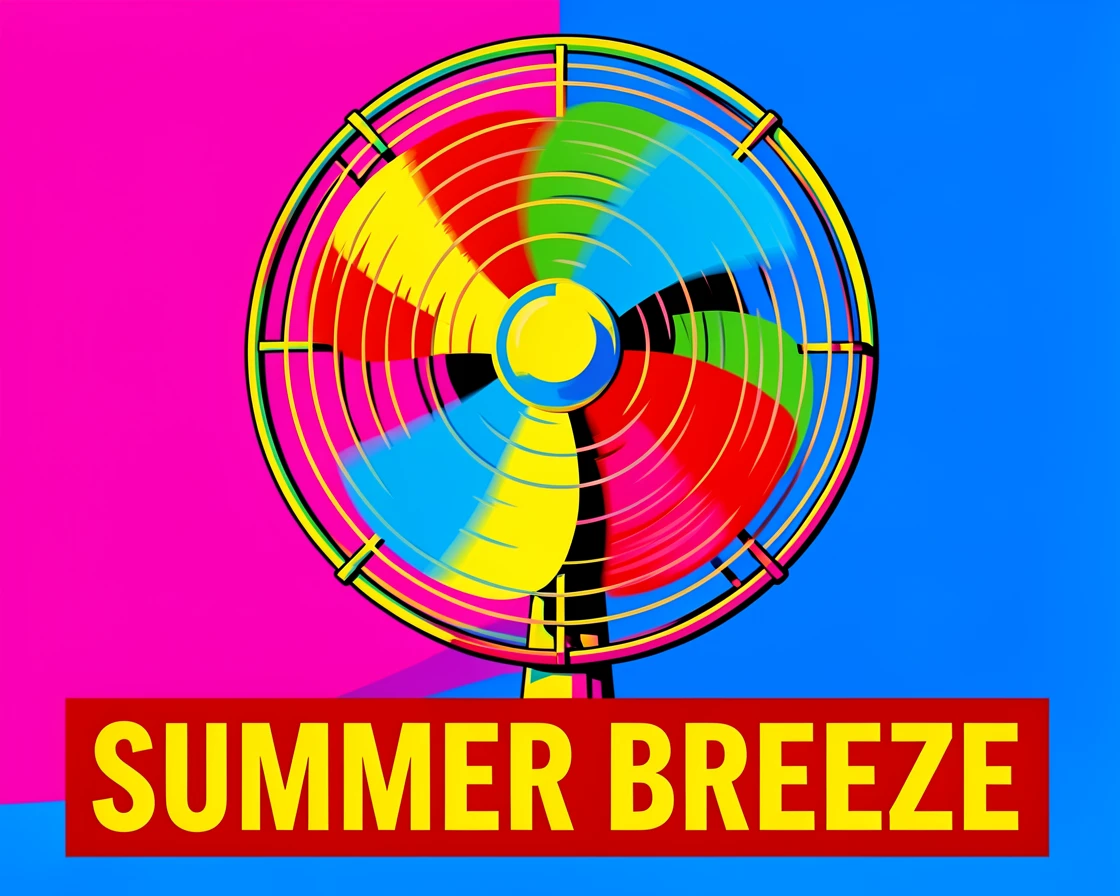 Retro rotary fan spinning on a summer day