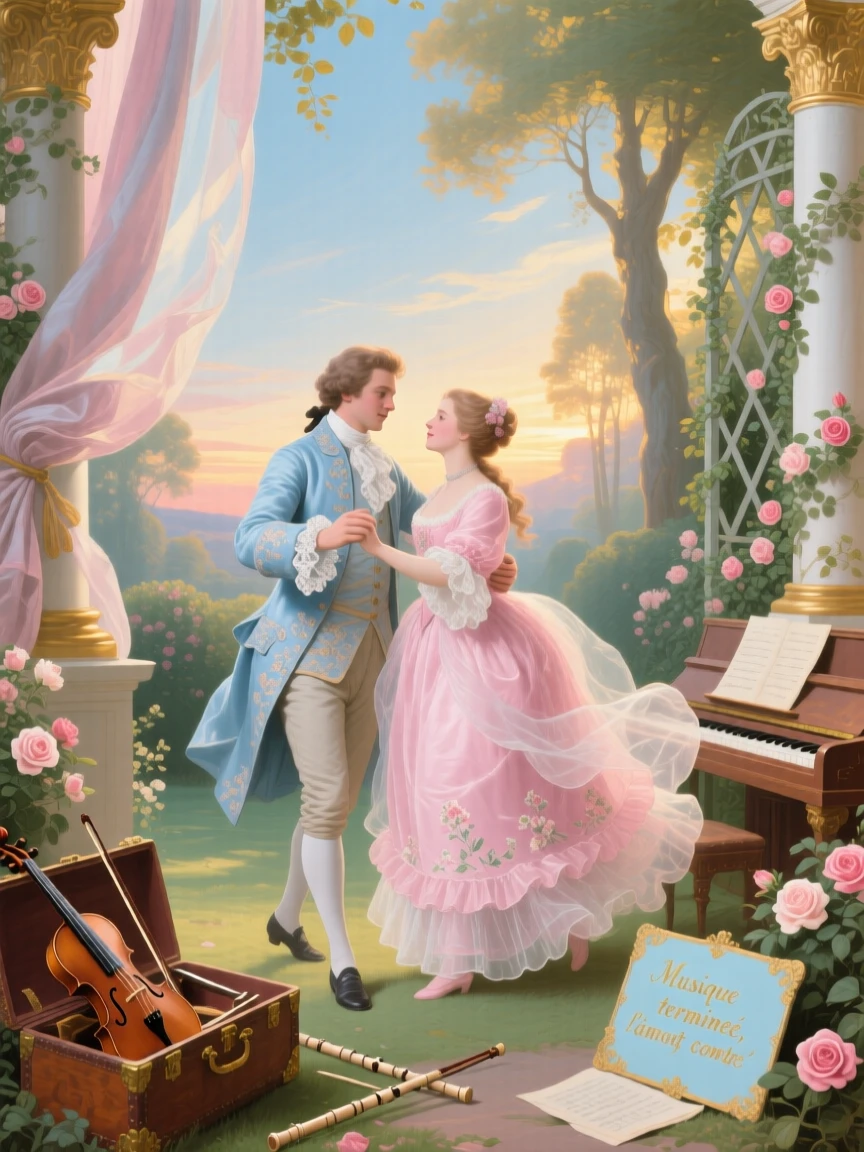 A couple dancing alone after the musicians have packed away their instruments  