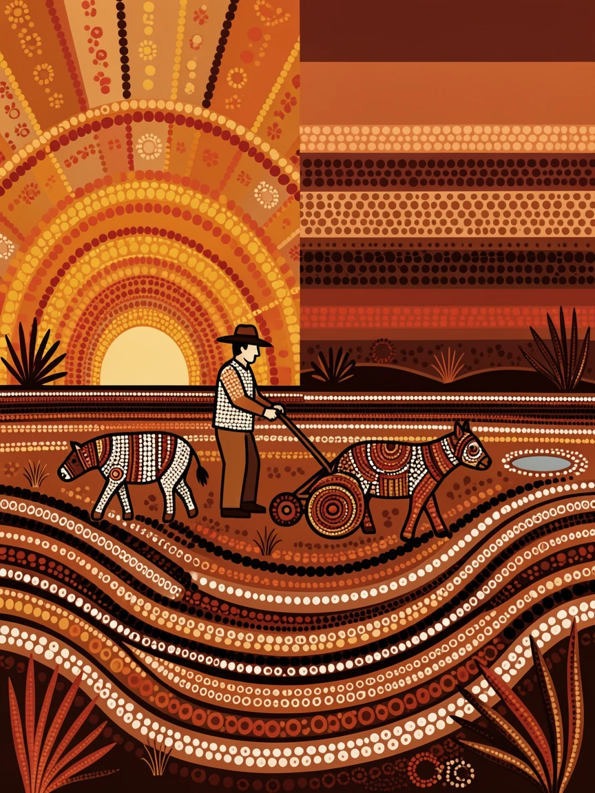 A farmer plowing a field at sunrise at sunset