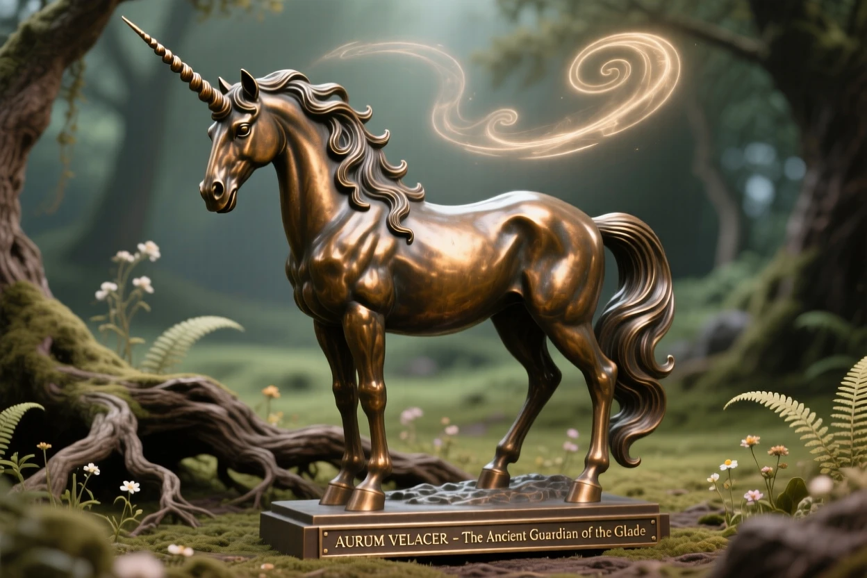A unicorn standing in an enchanted glade, with an aura of ancient power, radiating awe and grandeur