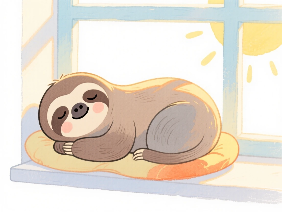 A sloth napping in a sunbeam by a window