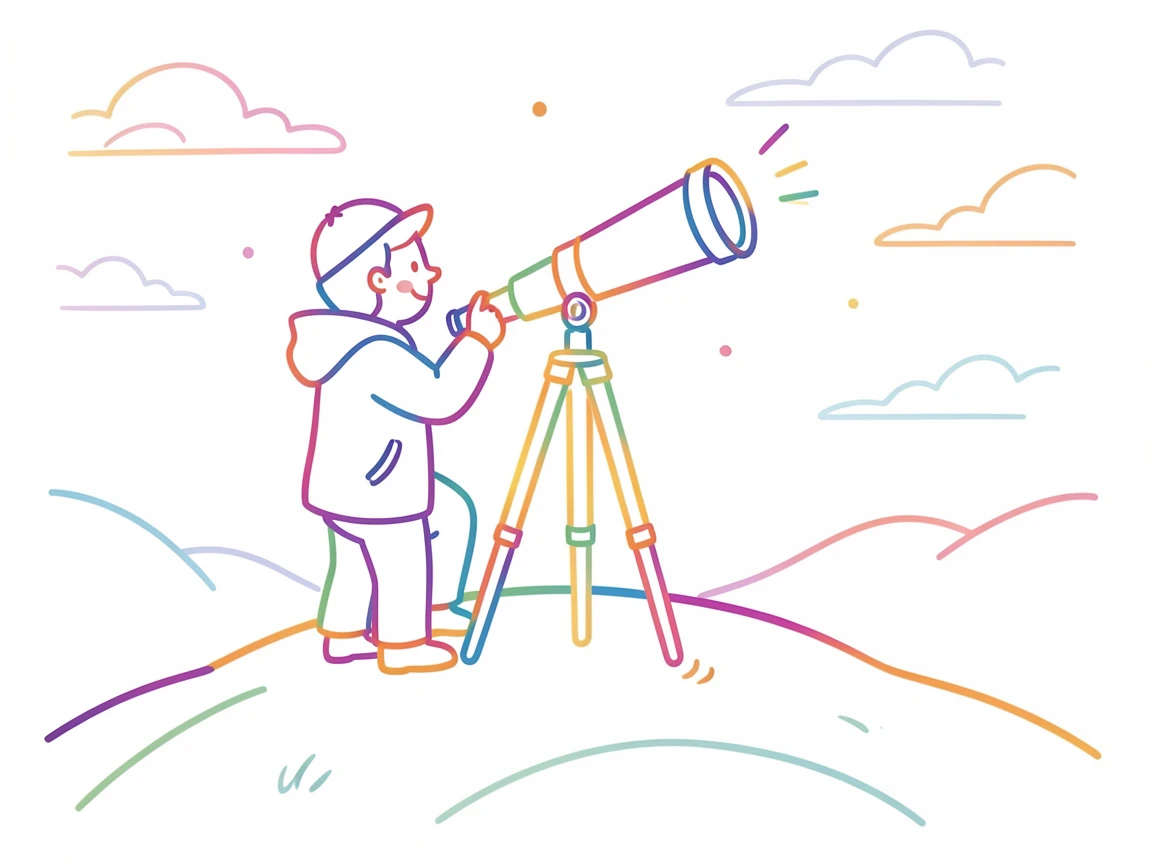 A stargazer setting up a telescope on a hilltop at dusk.