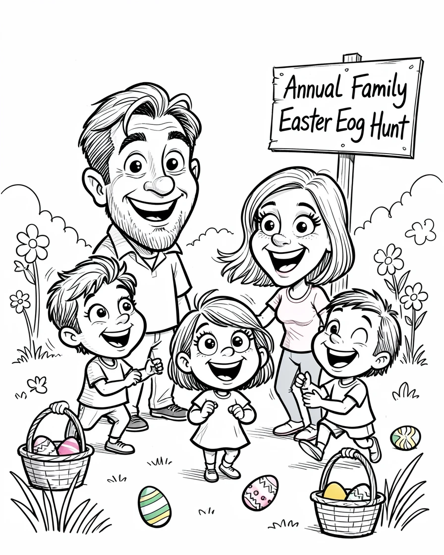 [Seasonal Holidays & Celebrations] Festive scene of a family enjoying a springtime Easter egg hunt in the backyard, full of celebration and joy
