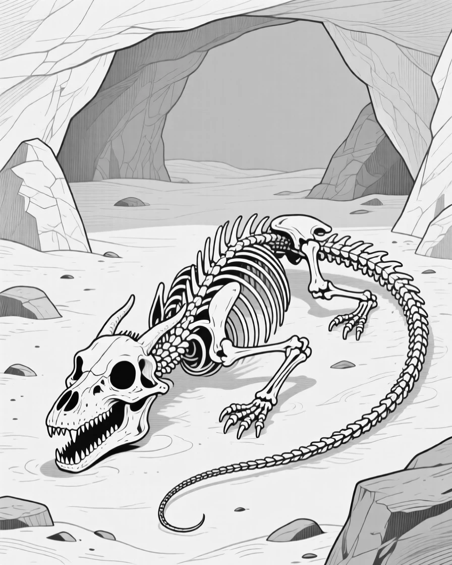 An ancient dragon skeleton discovered in a desert cave