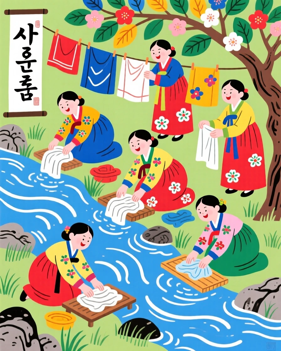 A group of women washing clothes at a stream.