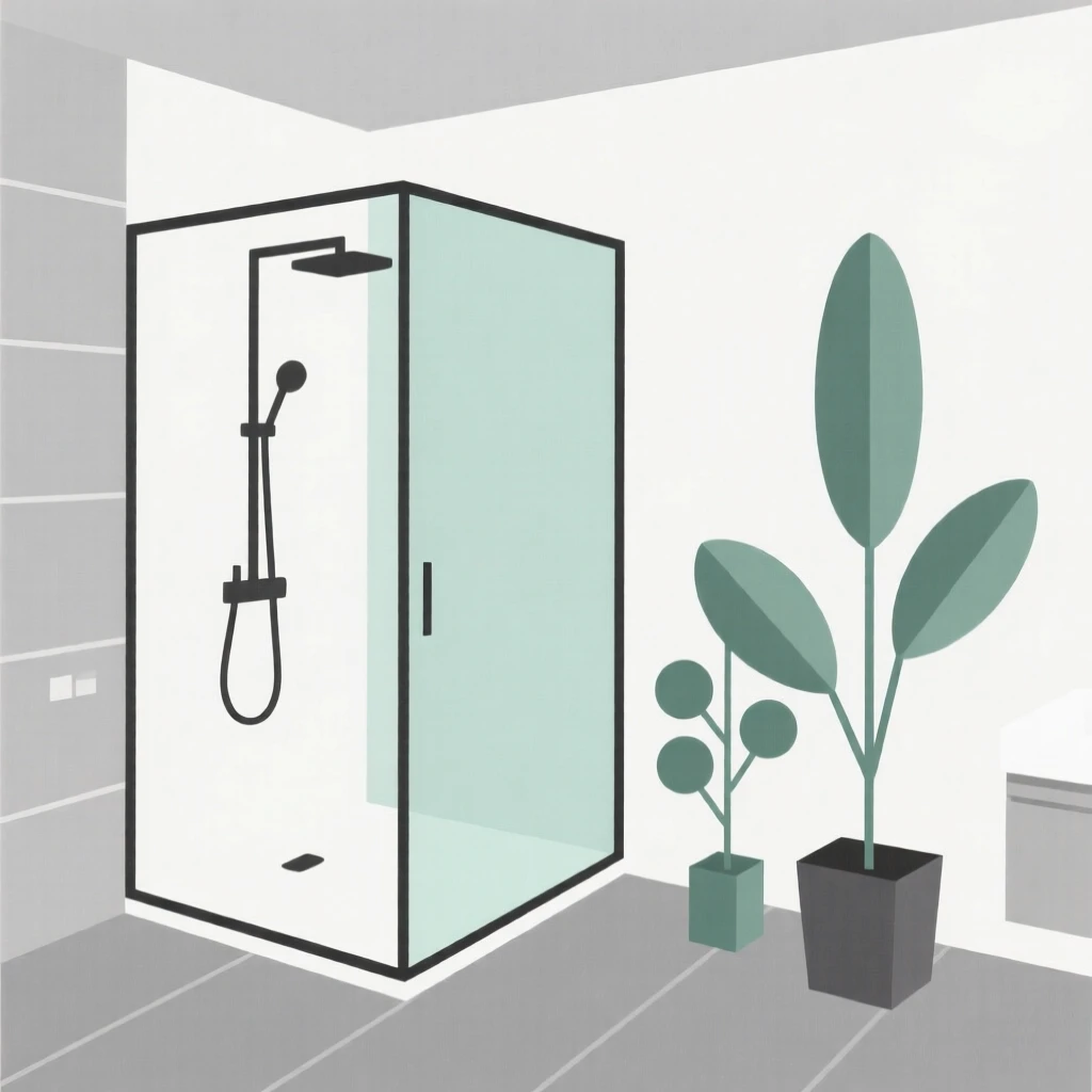 A bathroom with a walk-in shower and plants