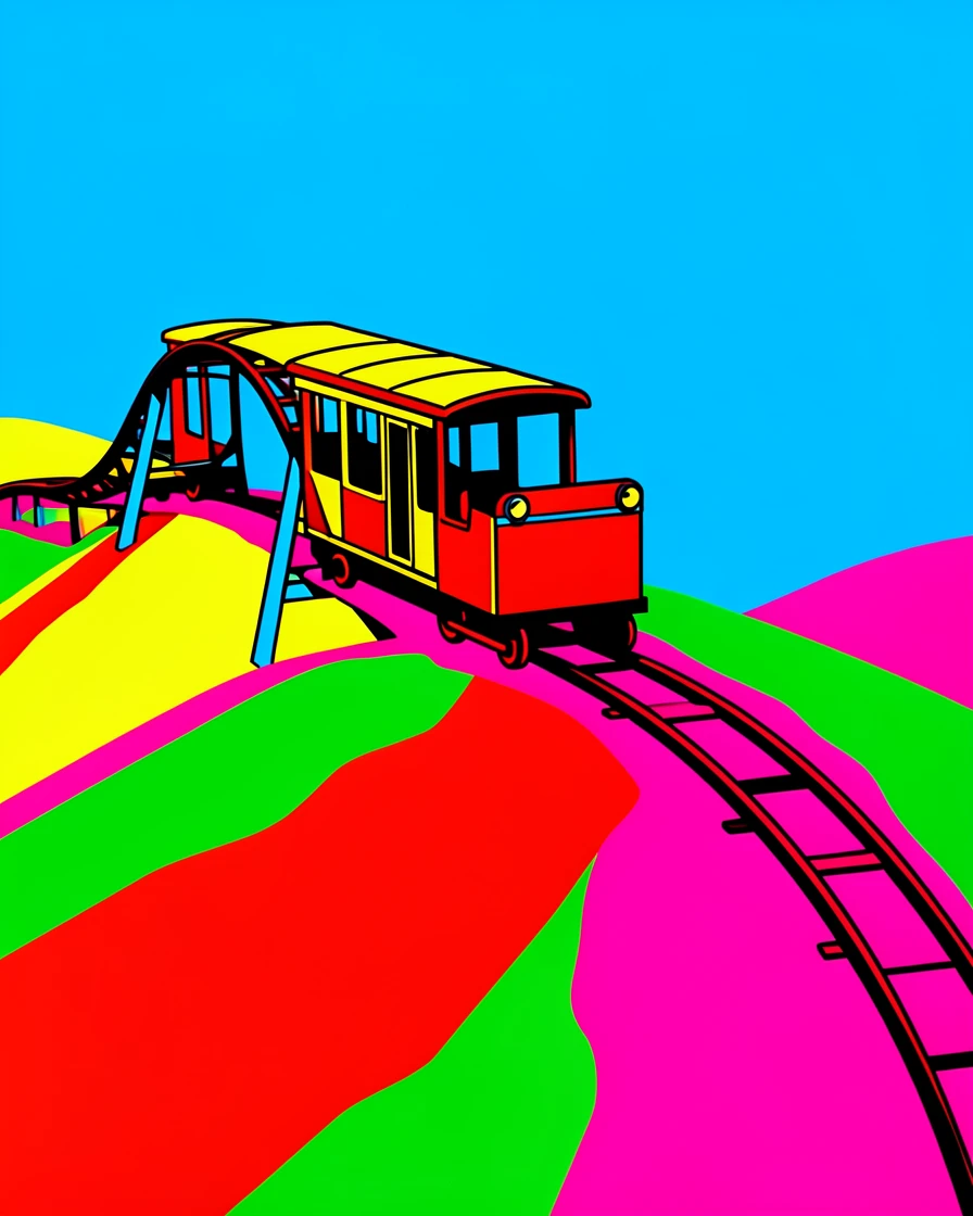 Classic roller coaster cart at the top of a hill