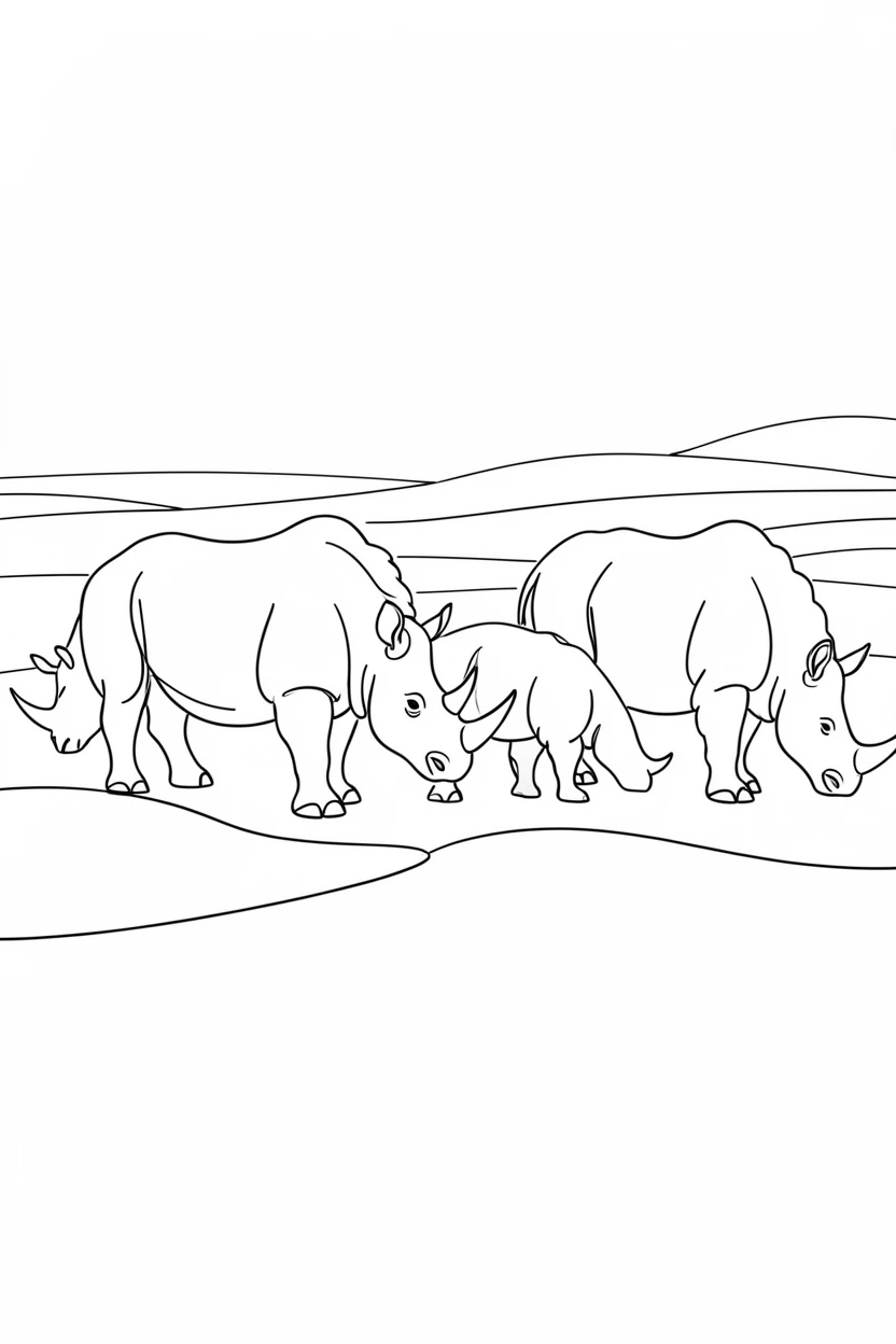 A herd of Woolly rhinoceros grazing across a frozen tundra plain