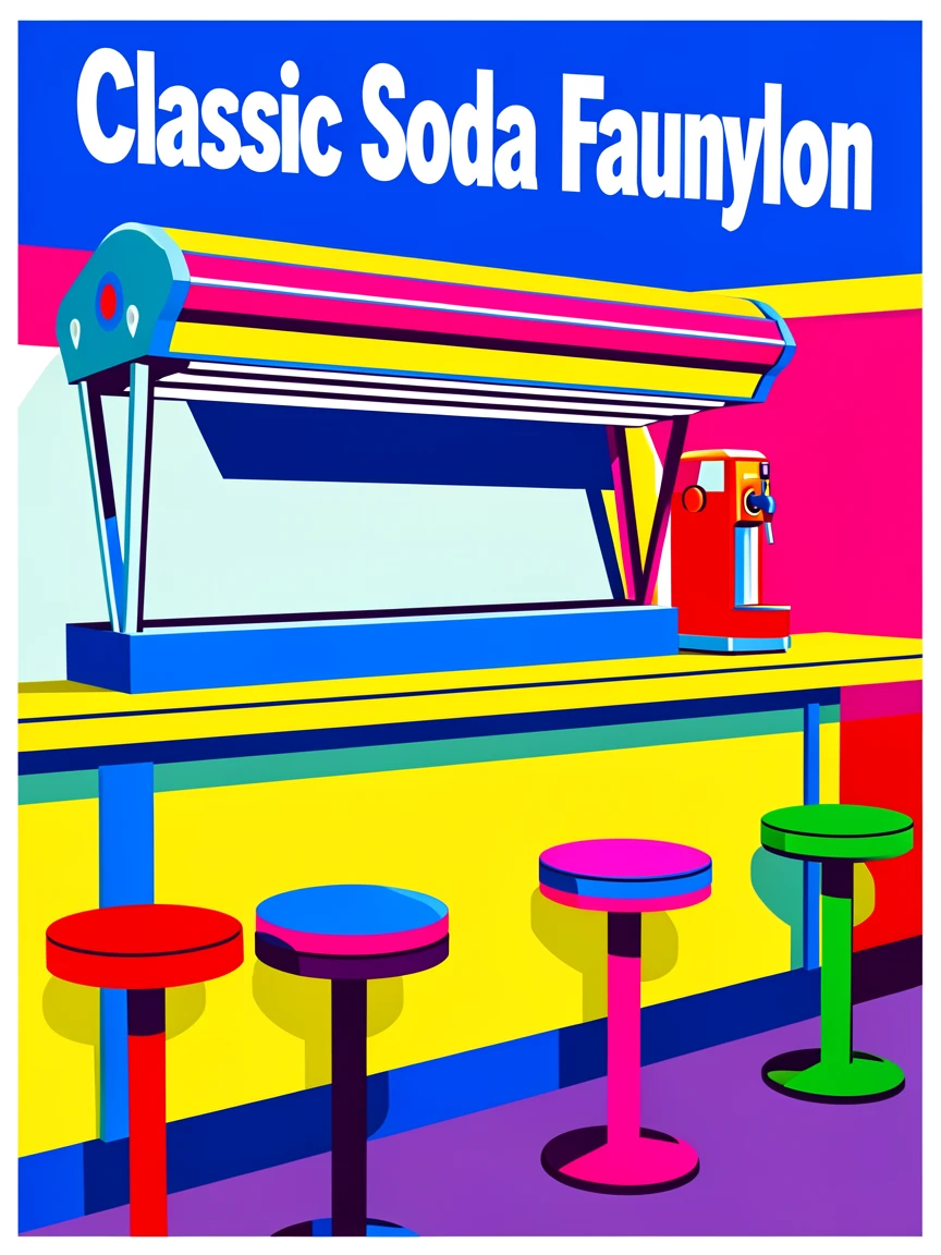 Old-fashioned soda fountain counter with stools