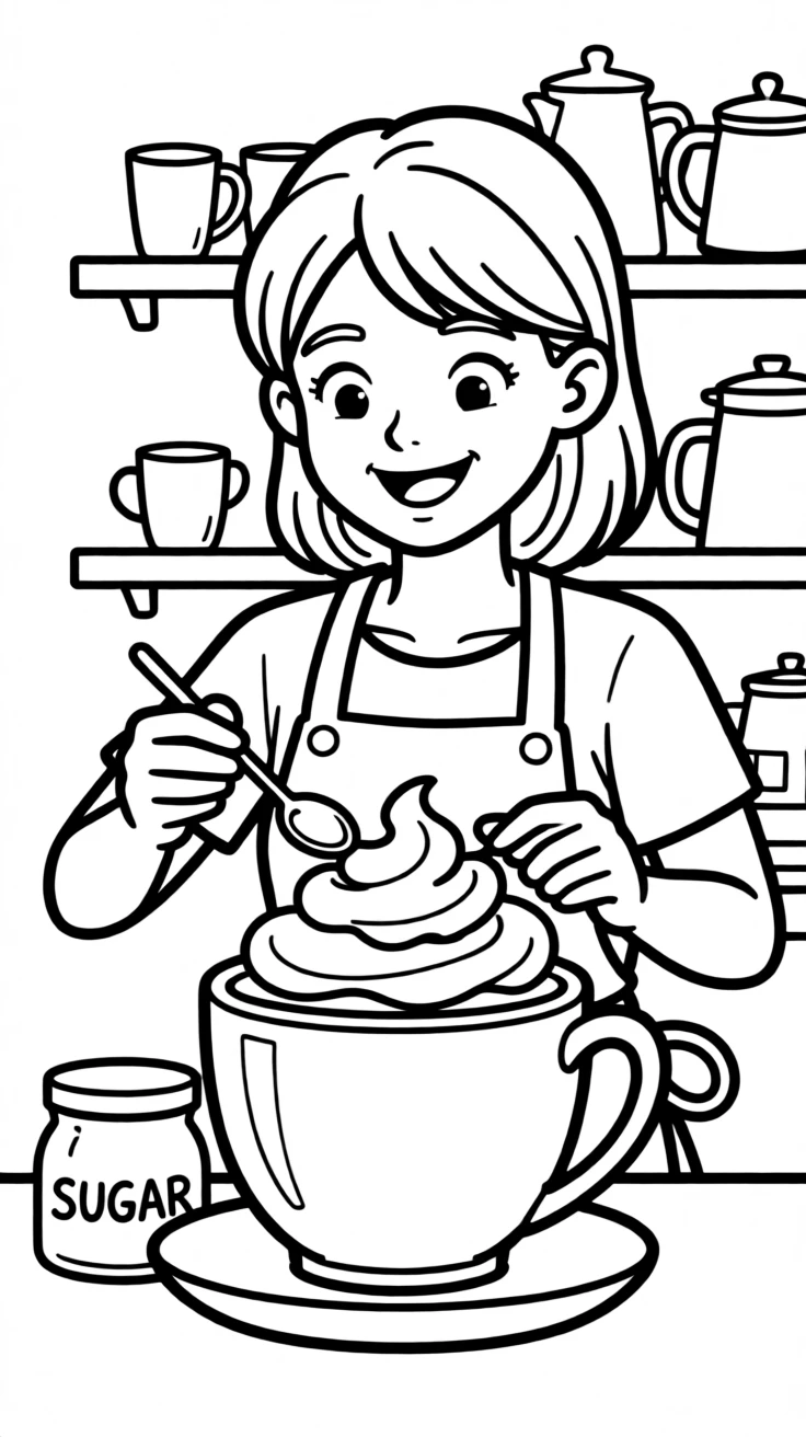 A barista decorating a cup of hot cocoa with whipped cream