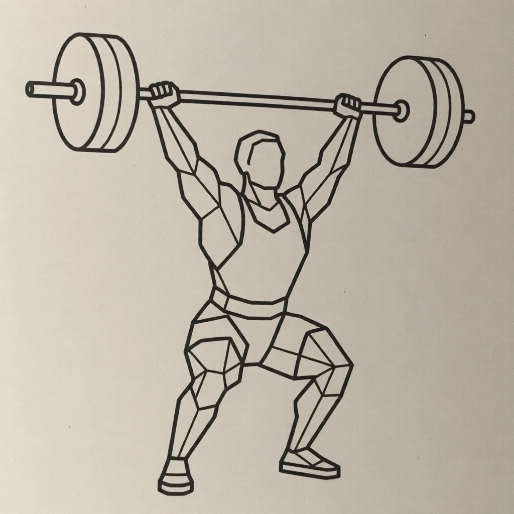 A weightlifter hoisting a barbell overhead