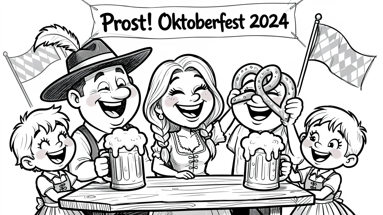 [Seasonal Holidays & Celebrations] Festive scene of a family celebrating Oktoberfest with pretzels and steins raised high, full of celebration and joy