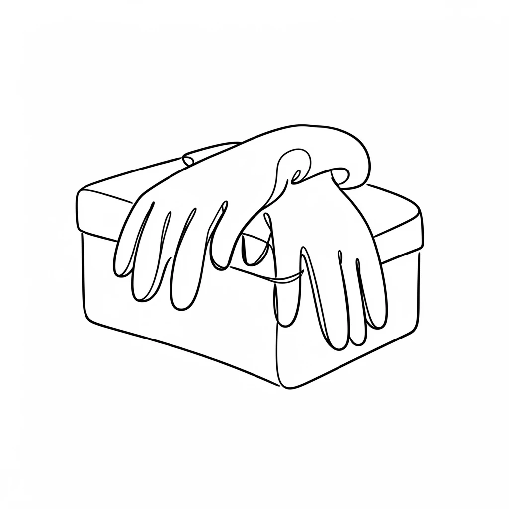 A pair of vintage opera gloves draped over a jewelry box