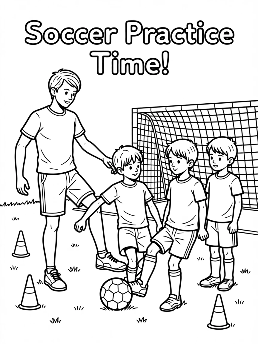 A coach teaching young players how to kick a soccer ball