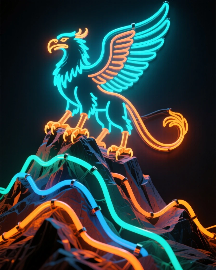 A griffin standing watch atop a mountain peak.