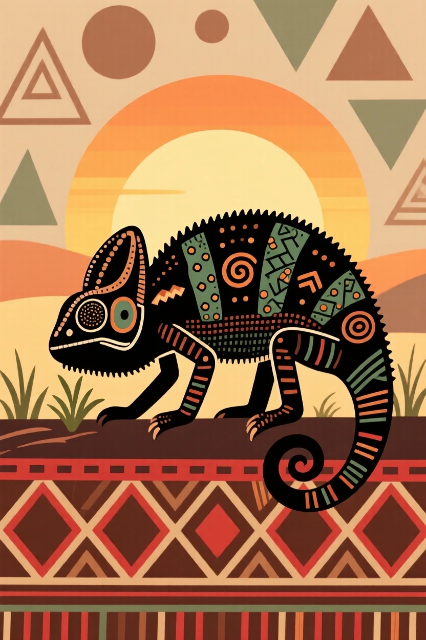 A chameleon grazing at sunrise.