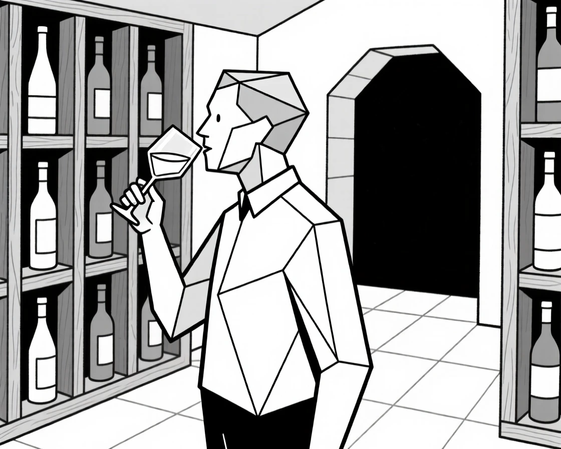 A sommelier tasting wine in a cellar