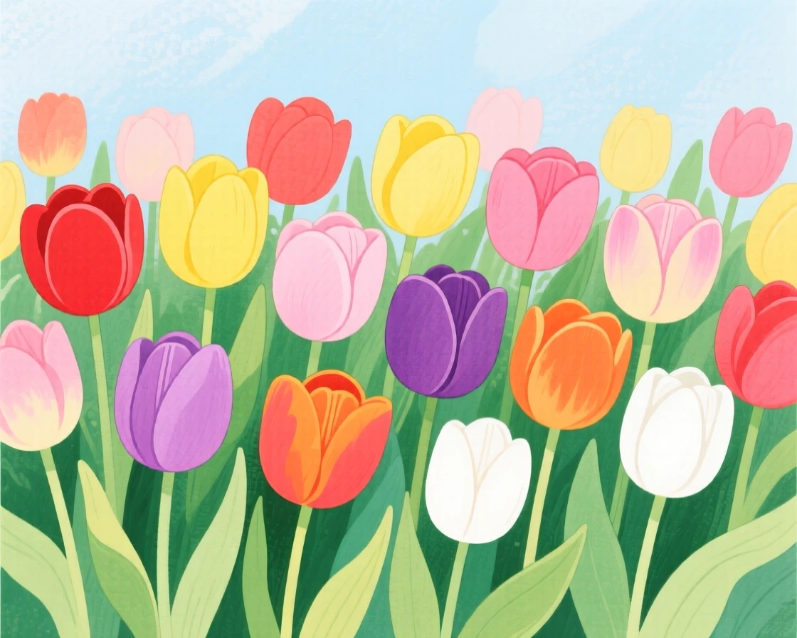 A bed of tulips in every color, vivid and full of life.