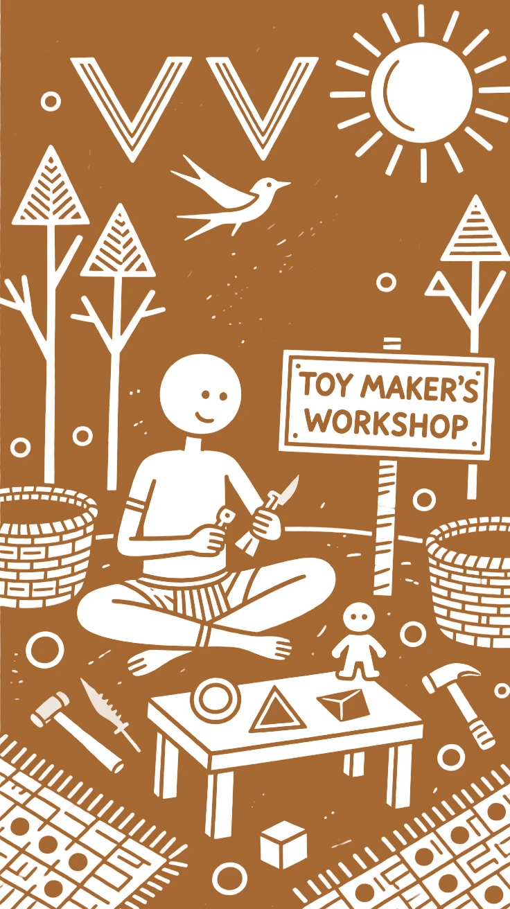 A toy maker carefully shaping his craft at the start of the day.