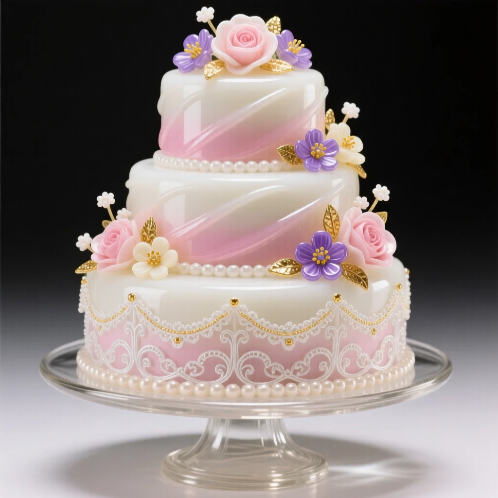 A tiered wedding cake decorated with delicate sugar flowers, celebratory and elegant.