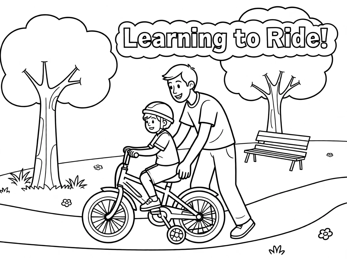 A father teaching his child to ride a bicycle in the park