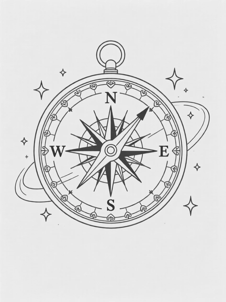 A magical compass spinning to point toward adventure