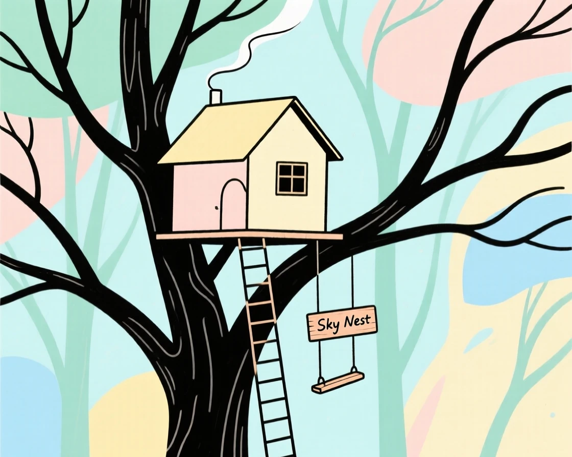 A treehouse nestled in tall branches
