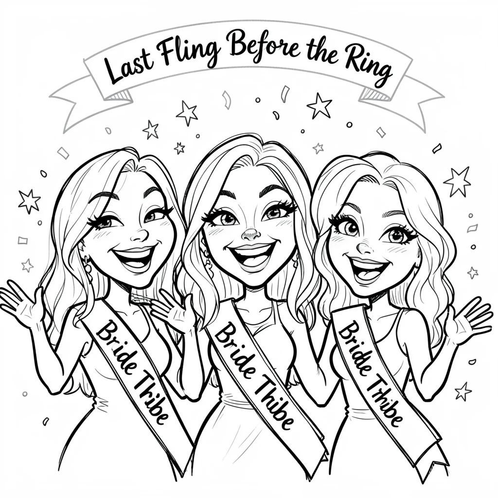 [Seasonal Holidays & Celebrations] Festive scene of friends celebrating a bachelorette party with sashes and confetti, full of celebration and joy