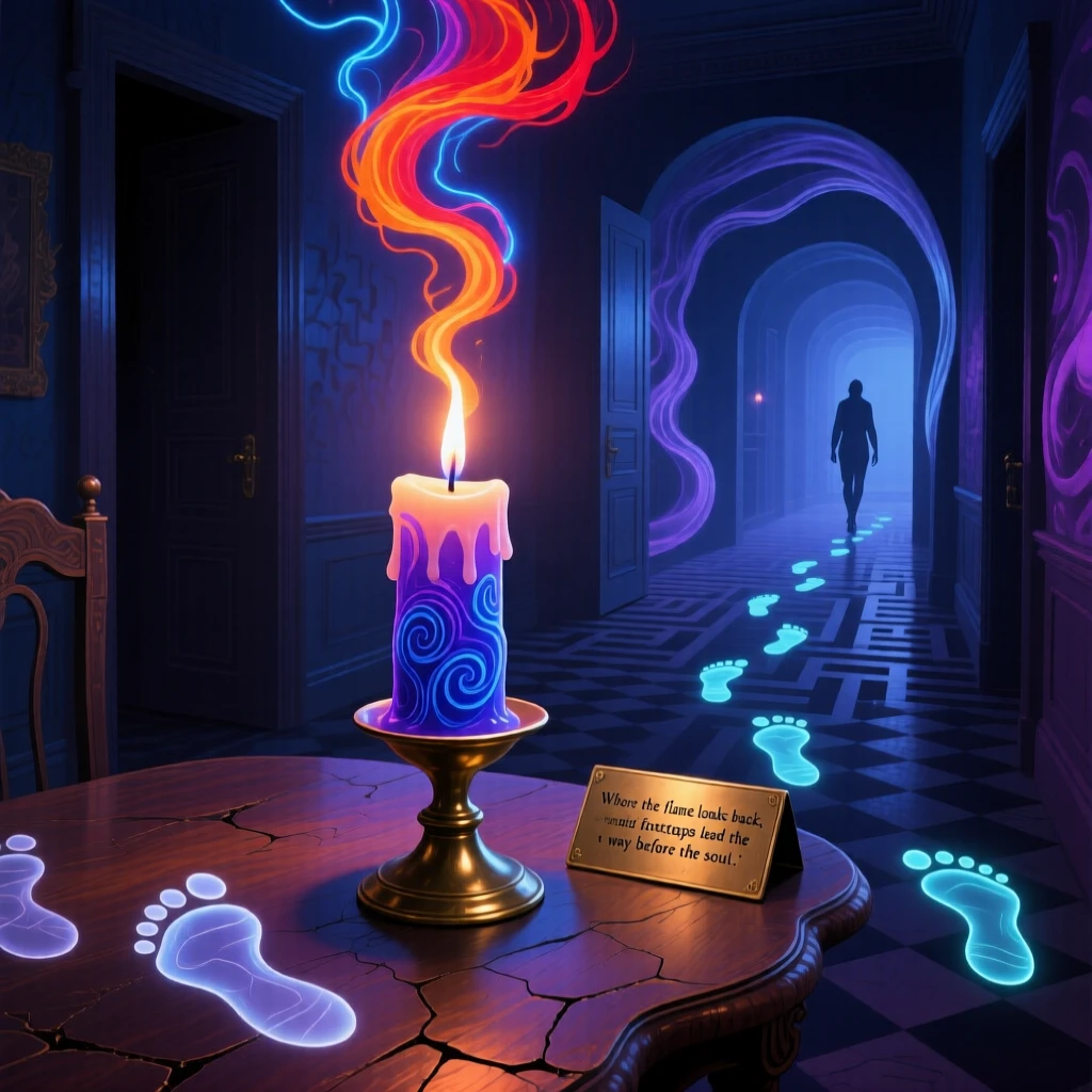 A candle whose flame burns backward, growing taller instead of shorter seems to shift slightly each time it is glanced away from, while echoes of footsteps arrive before they are taken.