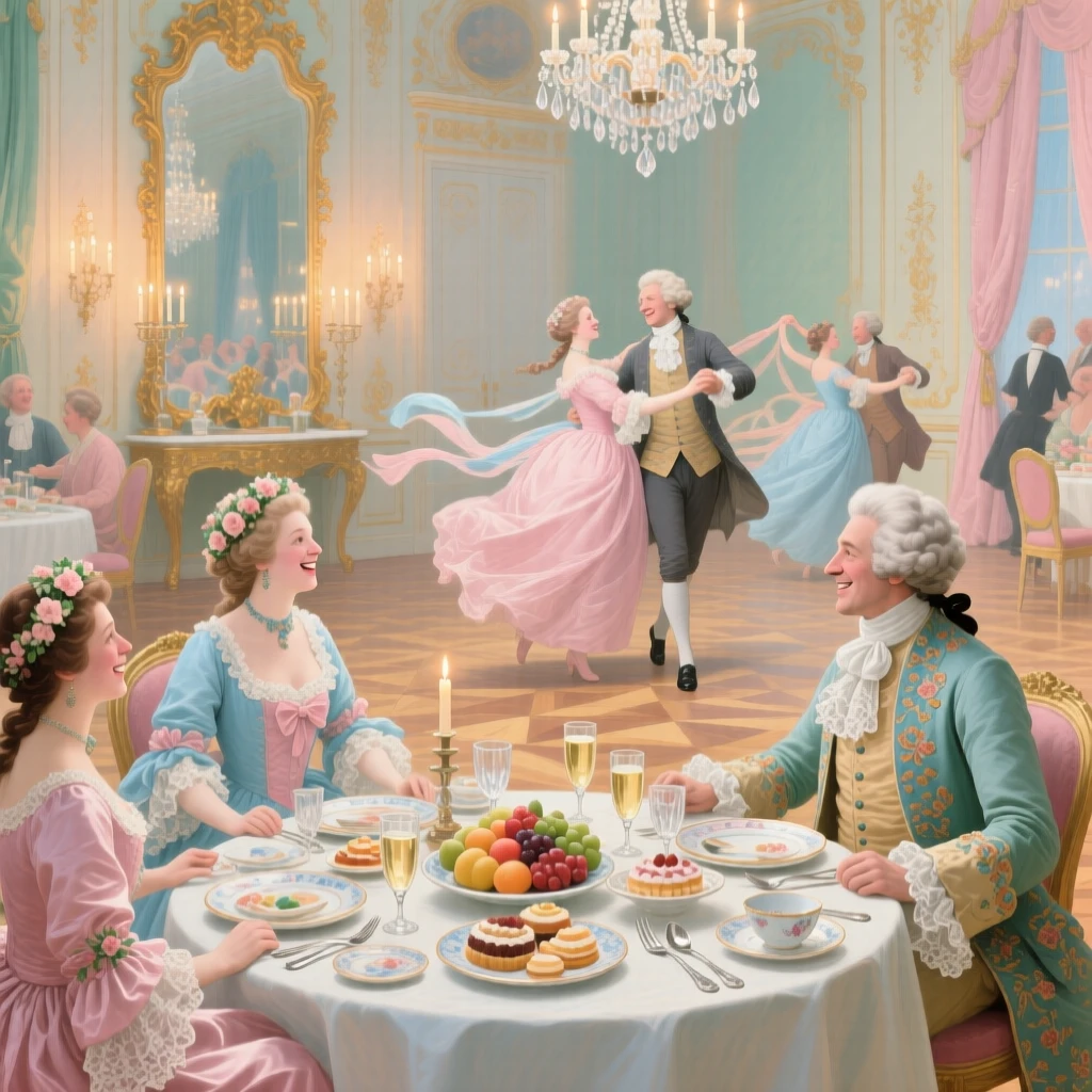 A festive ballroom supper between two rounds of dancing  