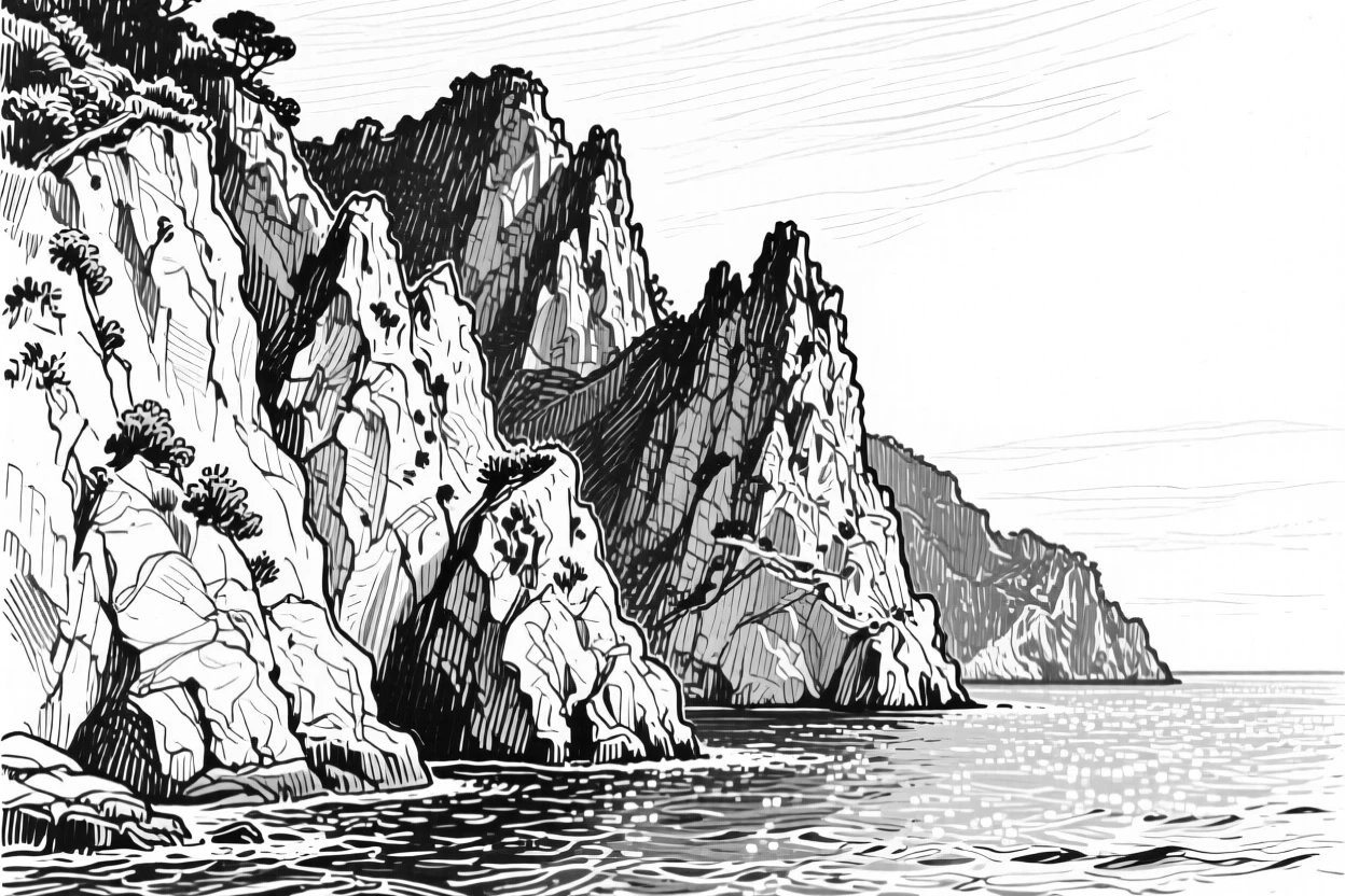 The dramatic cliffs of the Amalfi Coast overlooking the sparkling Mediterranean Sea.