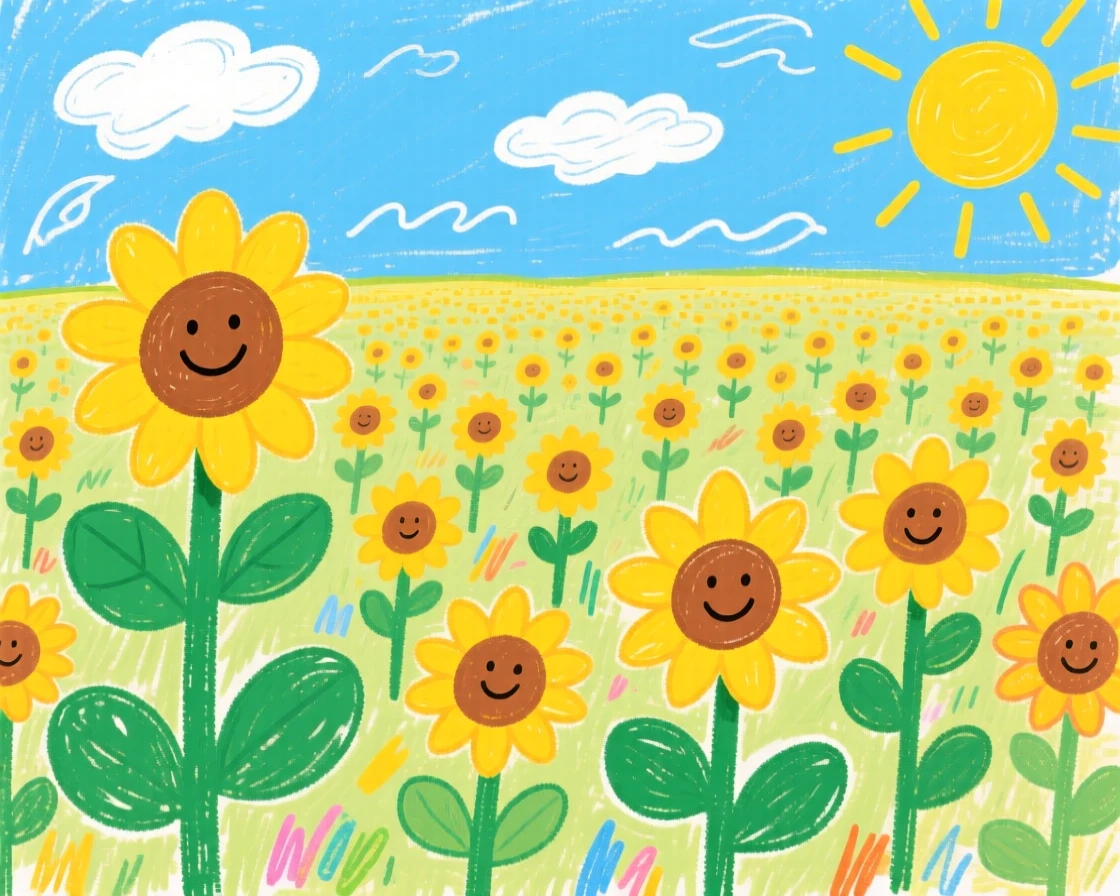 A field of blooming sunflowers stretching to the horizon.