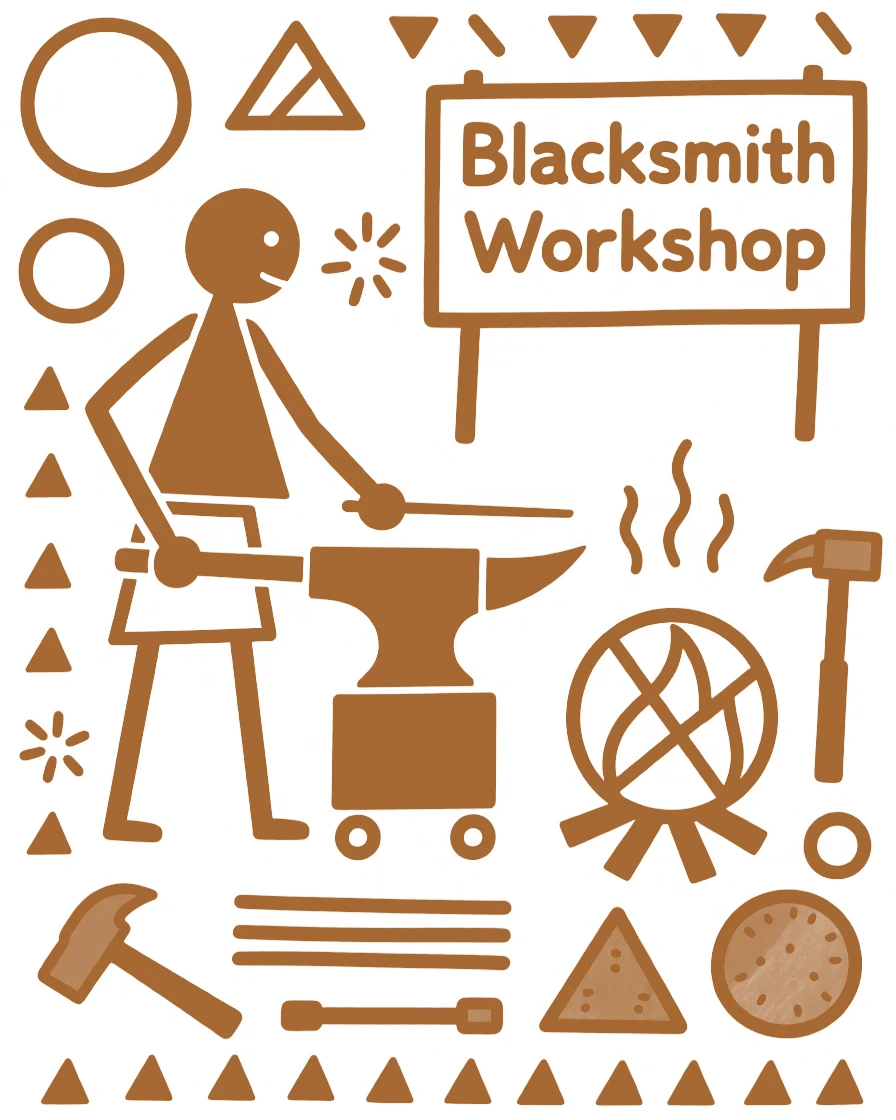 A blacksmith preparing materials for the next day's work.