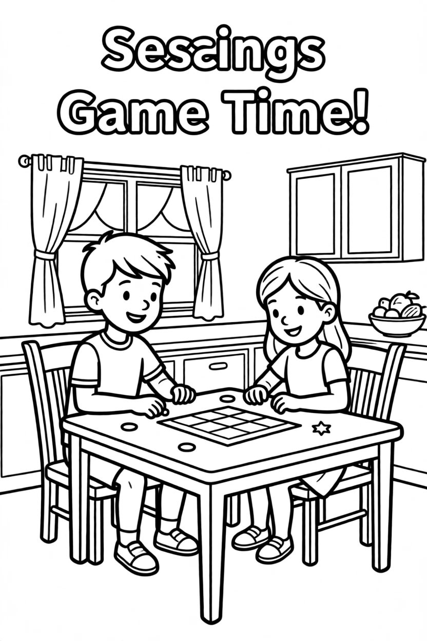 Siblings playing a board game together at the kitchen table