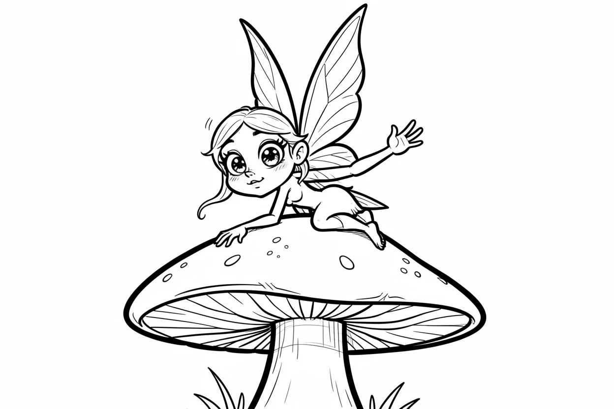[Fantasy & Imaginative Scenarios] Imaginative fantasy scene of a fairy with delicate wings resting on a giant mushroom, brimming with wonder