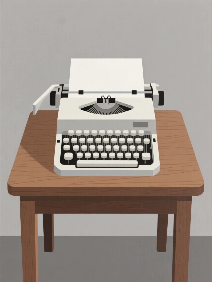 A vintage typewriter on a wooden desk