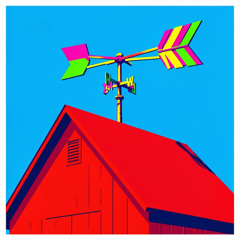 Old-fashioned weathervane atop a barn roof