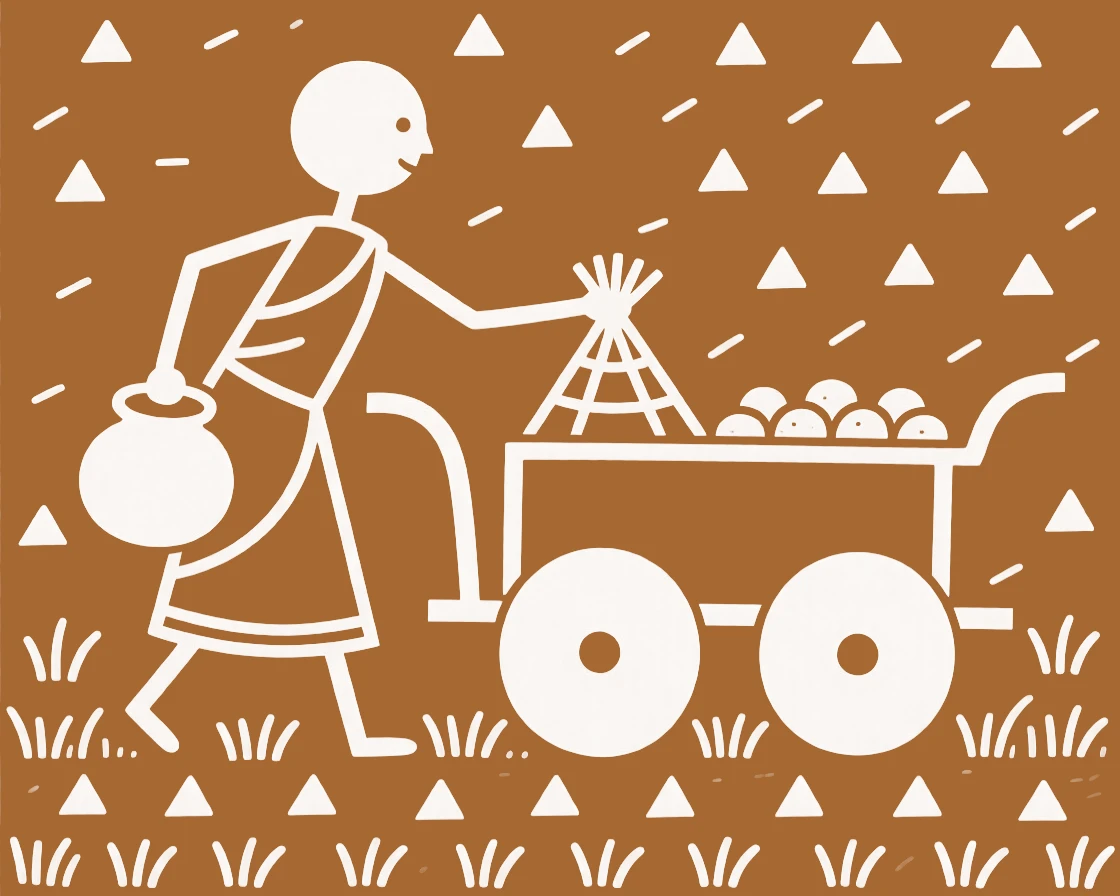 A milkmaid loading a cart with the day's goods.