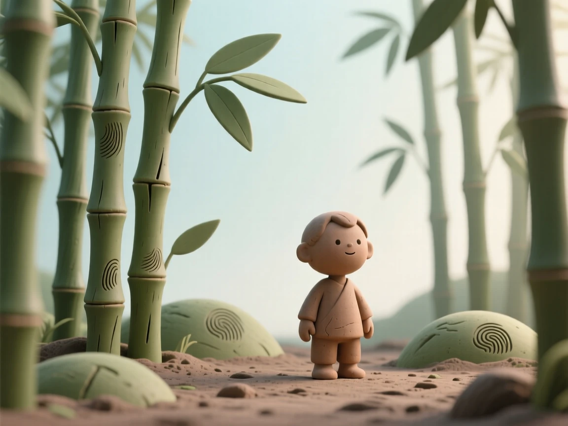 A quiet bamboo grove swaying gently in a soft morning breeze