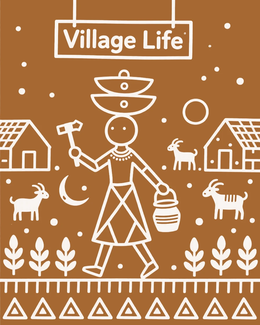 A milkmaid carrying tools home after a long day.
