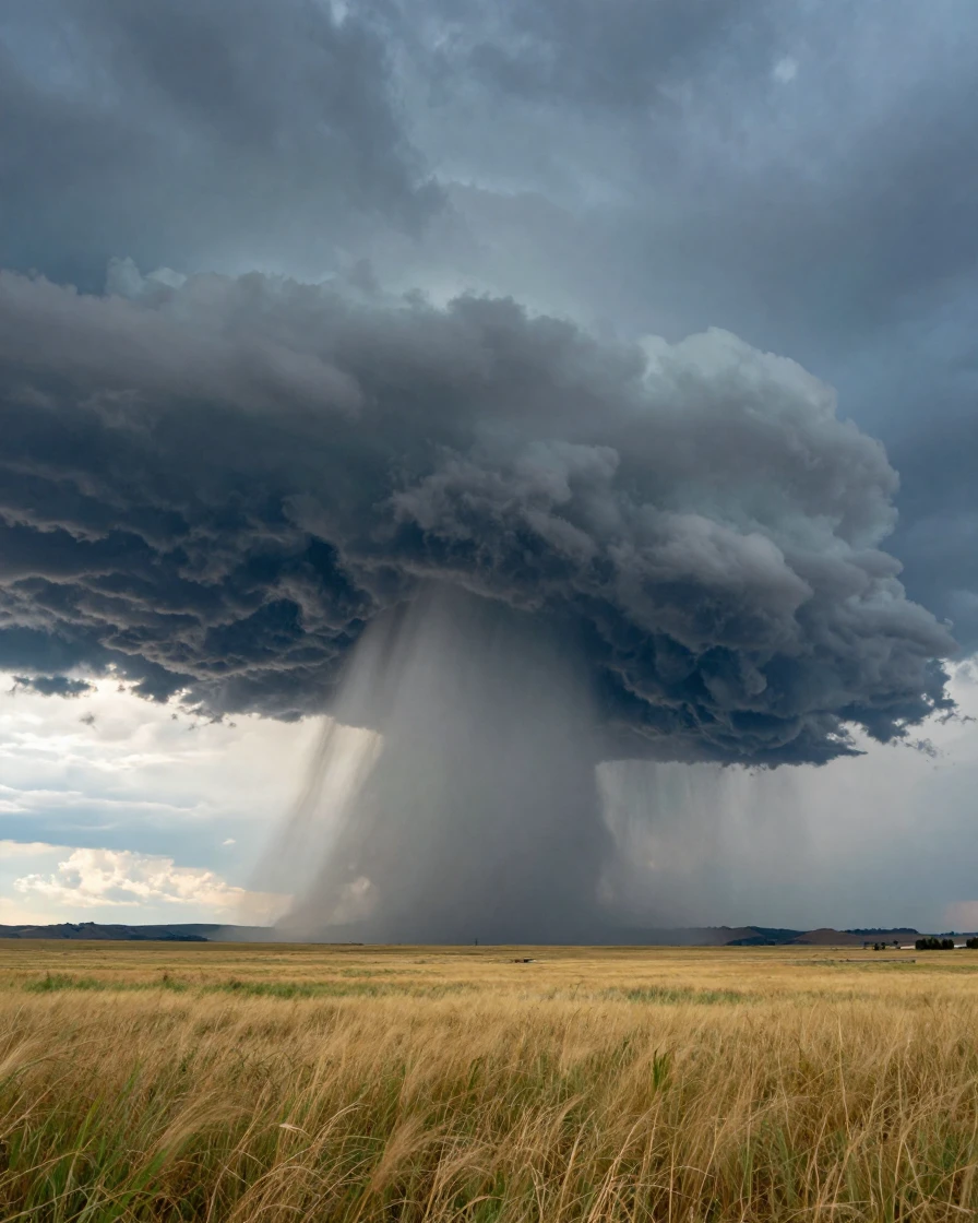 A supercell thunderstorm forming over open plains