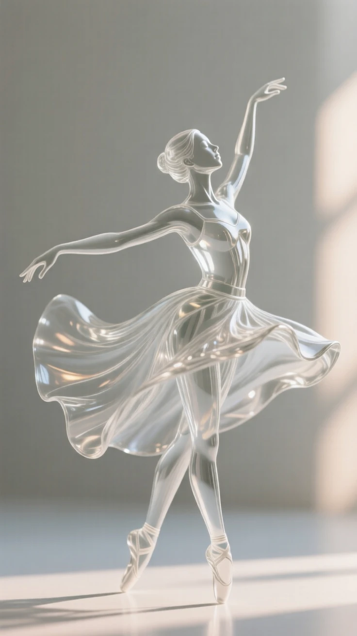 A dancer frozen in a graceful spin, softly lit by warm natural light, shallow depth of field isolating the subject, expression full of genuine emotion.