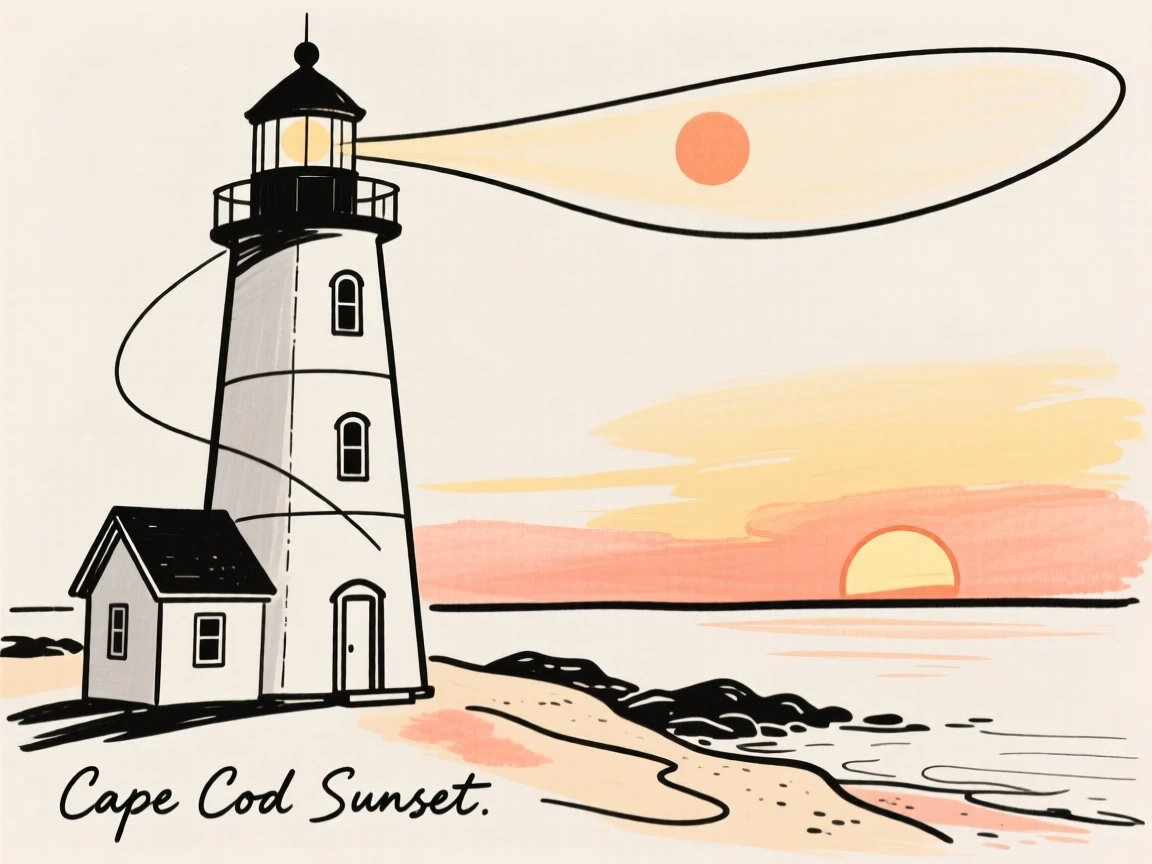 A Cape Cod lighthouse at sunset
