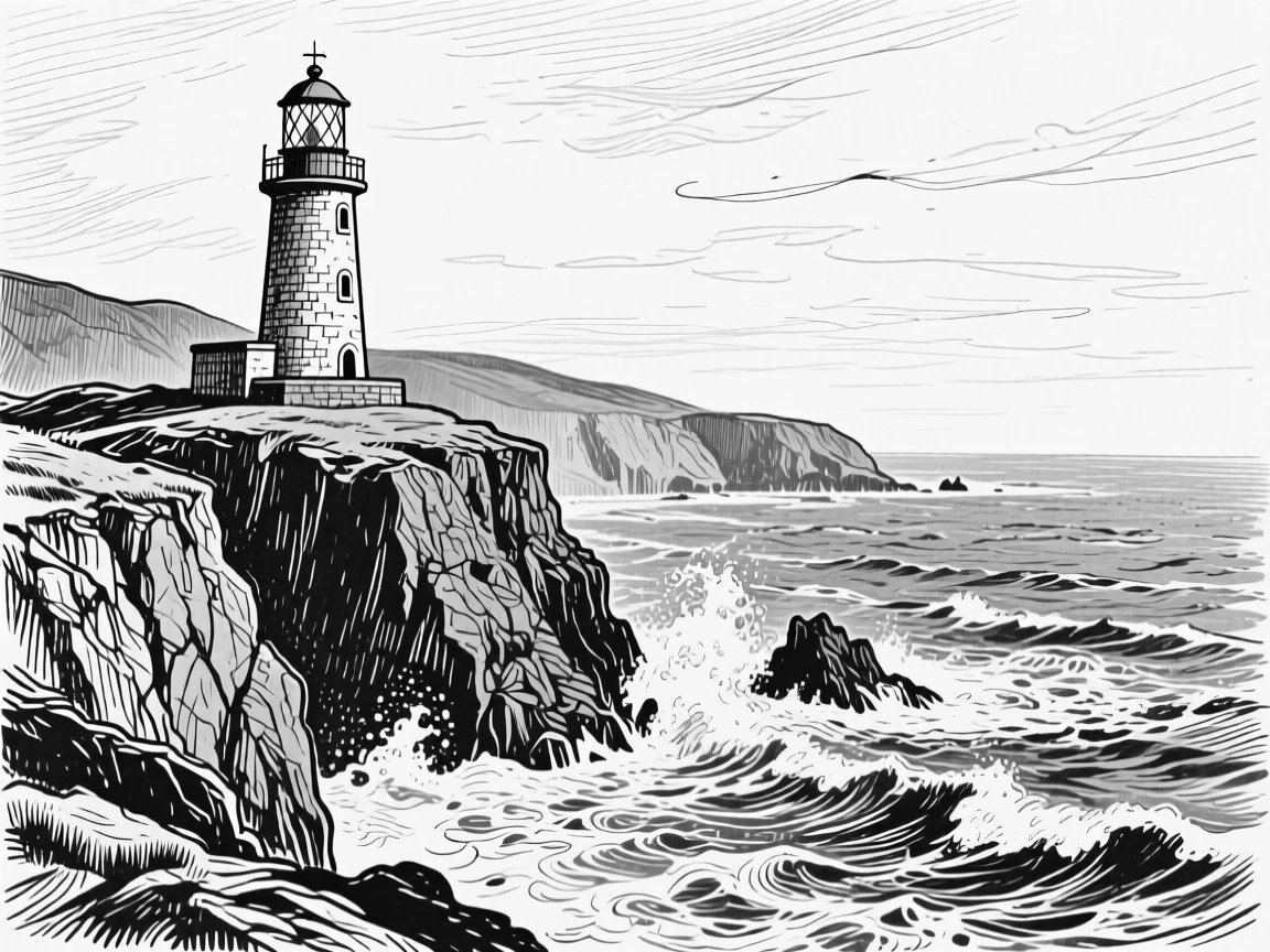 The rugged coastline of Ireland with a lone lighthouse standing against crashing waves.