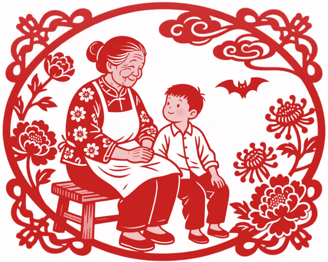 A grandmother and her grandson, resting after a long day's work, in a gentle reminder of life's small pleasures.